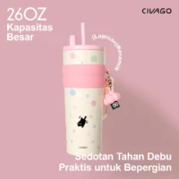 CIVAGO（26oz/768ml）Tumbler Kopi Stainless Steel Tahan Panas dengan Lapisan Keramik dan Tutup Seri Polka Dot