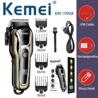 Kemei Alat cukur rambut elektrik Mesin Cukur Rambut Tanpa Kabel Turbo Hair Clipper KM-PG1990A